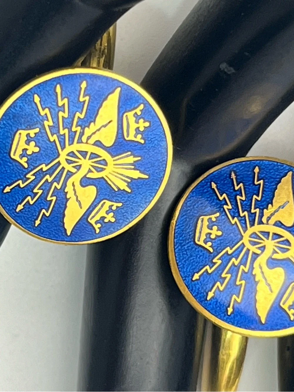 Sporrong Co Blue Enamel Swedish Emblem Cuff Links Cufflinks Crown gold tone